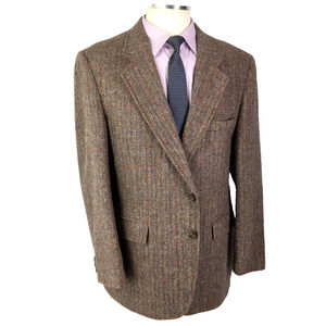 44R Levis USA Mens Vintage Pure Wool Tweed 2 Button Blazer Sport Coat Moss Brown